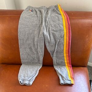 Aviator Nation Gray Sweatpants with Red and Yellow Stripes